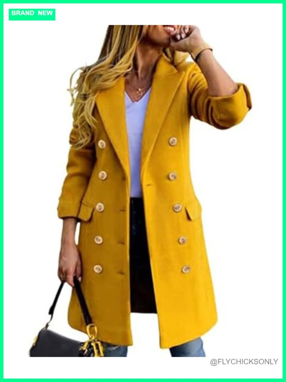 Women's Double Breasted Notched Lapel Peacoat Long Overcoat